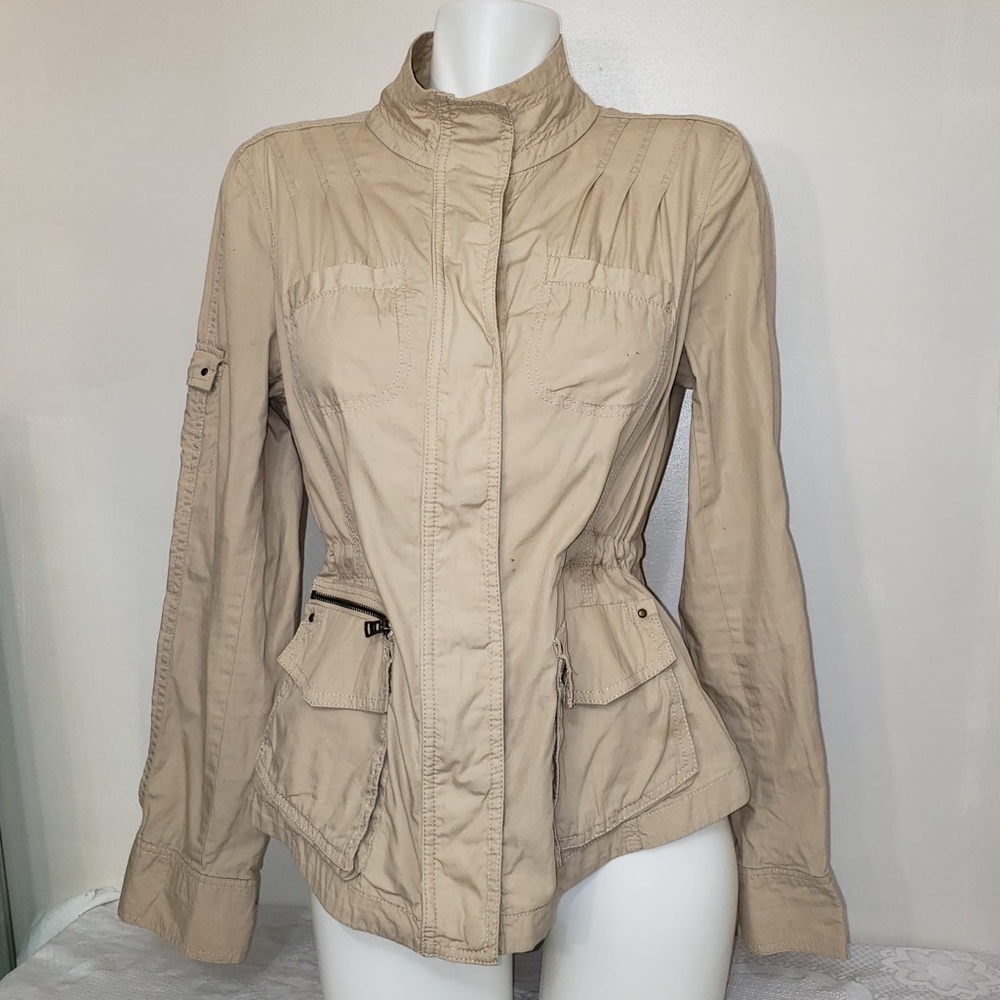Express Casual Beige Tan Zip Up Utility Jacket